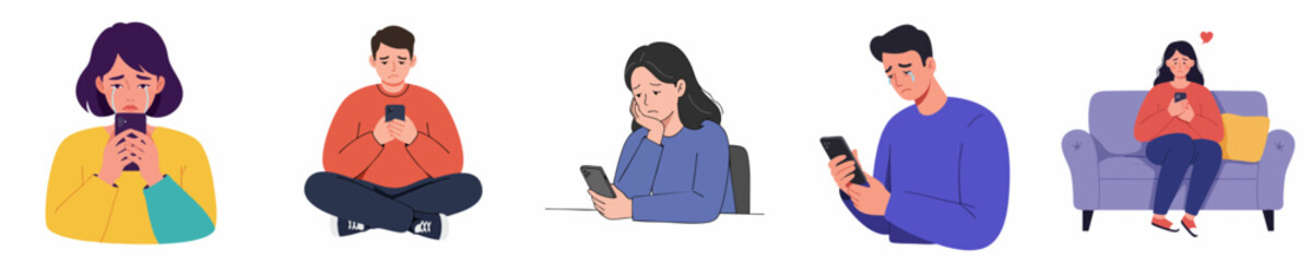 Minimalist Diverse People Using Mobile Phone Gadget Communication Character Illustration