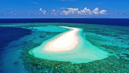 Serene Tropical Island Sandbar at Sunset with Turquoise Ocean Waters and Palm Trees Illuminated by Golden Light