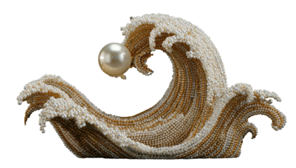 Pearl wave sculpture, tiny beads, creamy, elegant