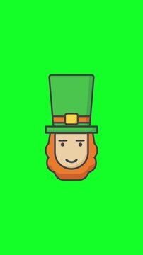 St Patrick's Head Icon Animation On Green Screen. Vertical Animation