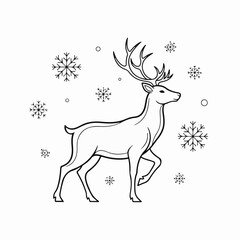 Winter reindeer illustration with snowflakes and festive decorations showcasing elegant antlers and graceful pose.