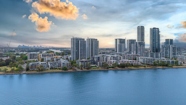 Wentworth Point a suburb in western Sydney newly built residential high rise apartments area on Parramatta River Sydney NSW Australia