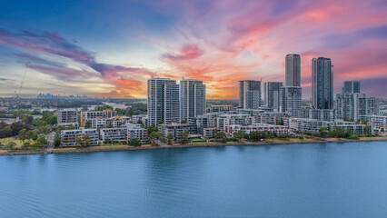 Wentworth Point a suburb in western Sydney newly built residential high rise apartments area on Parramatta River Sydney NSW Australia