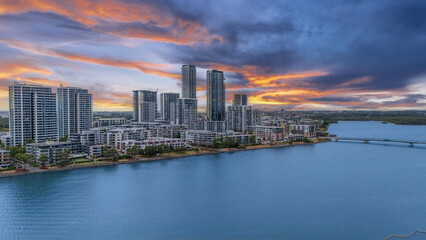 Fototapeta premium Wentworth Point a suburb in western Sydney newly built residential high rise apartments area on Parramatta River Sydney NSW Australia