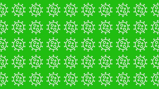 Repeating viruslike shapes on green background, perfect for medical websites, science blogs, healthrelated graphics, and educational materials on pathogens.