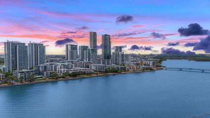 Fototapeta premium Wentworth Point a suburb in western Sydney newly built residential high rise apartments area on Parramatta River Sydney NSW Australia