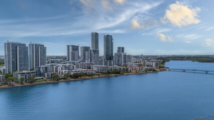 Obraz premium Wentworth Point a suburb in western Sydney newly built residential high rise apartments area on Parramatta River Sydney NSW Australia