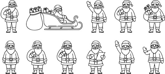 Fototapeta premium Santa Claus Icons: Cheerful Cartoon Characters and Sleigh Vector Set