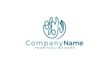 Unity logo with simple line style, people logo and hand care design