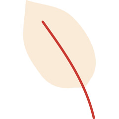 Stylized Beige Leaf With Red Stem On Transparent Background Minimalist Botanical Illustration