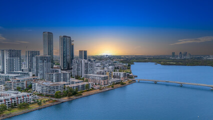 Obraz premium Wentworth Point a suburb in western Sydney newly built residential high rise apartments area on Parramatta River Sydney NSW Australia