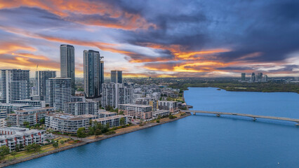 Obraz premium Wentworth Point a suburb in western Sydney newly built residential high rise apartments area on Parramatta River Sydney NSW Australia