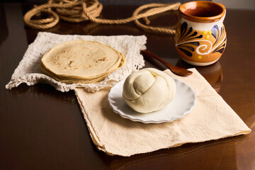 Oaxaca cheese ball or called quesillo, mexico.