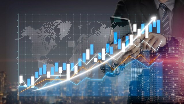 Businessman in a modern office analyzes market trends using a smartphone with detailed graphs and data visualization, showcasing success in finance and investment. Copula - Powered by Adobe