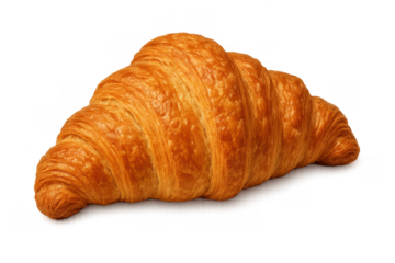 Golden brown croissant fresh baked pastry on transparent background