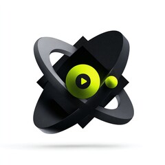 a stylized black object with a green button in the center