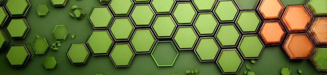 a unique design made of hexagonal pieces of green fabric, arranged in a geometric pattern