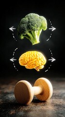 a whimsical scene depicting different types of food including broccoli and cauliflower.