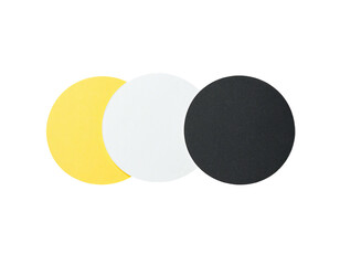 Three overlapping circles, yellow, white, and black
