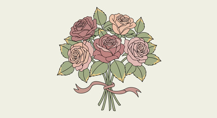Elegant bouquet of roses with pastel hues and a subtle ribbon accent