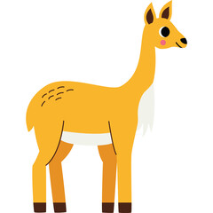 Stylized Cartoon Deer with Golden Fur and White Chest Standing Side Profile on Transparent Background with Pink Cheeks and Black Eyes