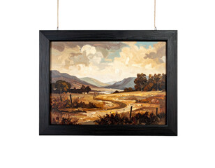 Framed rural landscape oil painting