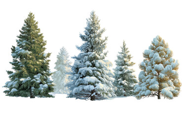 Obraz premium Several snowcovered evergreen trees stand in a winter landscape, isolated on transparent background