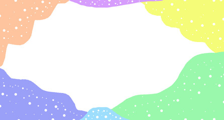 Gradient Cloud Border with Speckled Pastel Shapes in Orange, Purple, Yellow, Green, and Blue for a Whimsical, Festive, and Minimalist Decorative Design