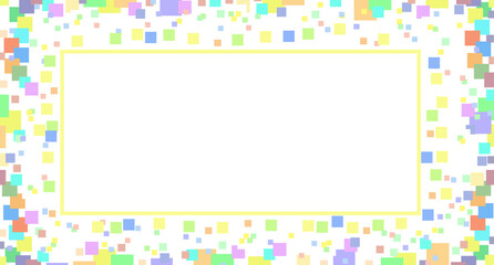 Rectangular Frame with Thin Yellow Line and Dense Multicolor Square Border in Blue, Green, Yellow, Pink, and Purple for a Festive, Playful, and Minimalist Decorative Design
