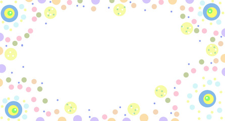 Decorative Border of Colorful Circles and Dots with Smiley Faces in Blue, Yellow, Pink, Green, Orange, and Purple for a Playful, Festive, and Minimalist Design