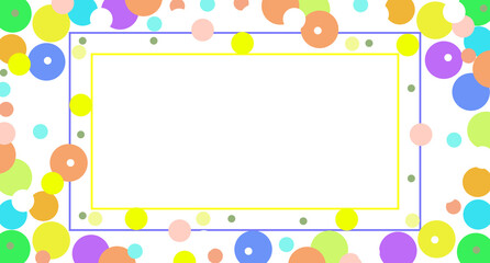 Rectangular Frame with Double Yellow and Purple Border and Dense Donut-Like Circles in Pink, Blue, Green, Orange, and Purple for a Playful, Festive, and Minimalist Decorative Design
