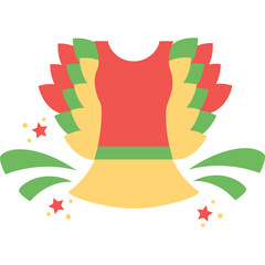 Stylized Graphic Of A Festive Dress In Red Yellow And Green With Decorative Elements And Stars Against A Transparent Background