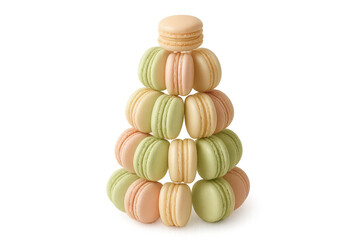 Colorful macaron tower dessert on transparent background