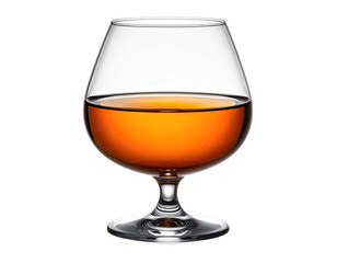 Amber liquid in clear, stemmed glass against black backdrop