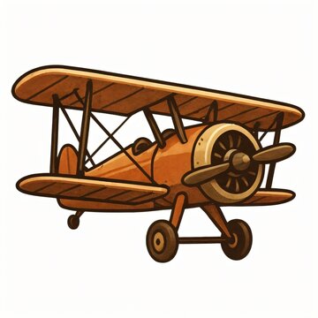 Vintage Wooden Biplane Cartoon Isolated on White Background