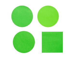 Four shapes, green, geometric three circles, one square