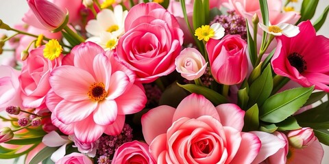 Elegant spring floral bouquet with "I love you Mom" for Mother's Day card, banner, poster, or cover,  design,   template design