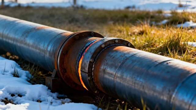 Medium shot capturing the process of gas pipeline joint welding focusing on sparks and heat in contrasting seasonal environments for durable results.