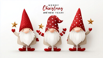 ChatGPT &Ntilde;&ETH;&ordm;&ETH;&deg;&ETH;&middot;&ETH;&deg;&ETH;&raquo;:A cheerful minimalist Christmas illustration featuring three cute gnomes (or Scandinavian tomte) standing in a row on a white background. Each gnome has a long white