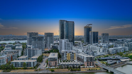 Fototapeta premium Wentworth Point a suburb in western Sydney newly built residential high rise apartments area on Parramatta River Sydney NSW Australia