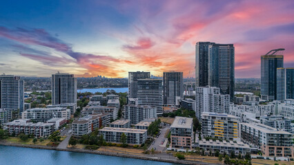 Fototapeta premium Wentworth Point a suburb in western Sydney newly built residential high rise apartments area on Parramatta River Sydney NSW Australia