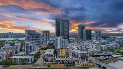 Wentworth Point a suburb in western Sydney newly built residential high rise apartments area on Parramatta River Sydney NSW Australia