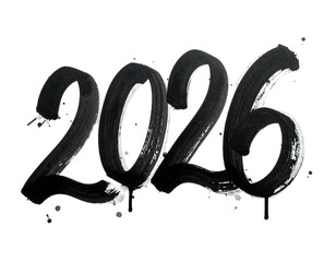 Dark 2026 date. Brushstroke look, dripping paint style