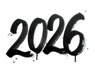 Dark 2026 date. Brushstroke look, dripping paint style