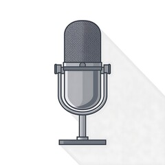 Retro metallic broadcast microphone icon isolated on white background for radio, music, and voice recording equipment illustration