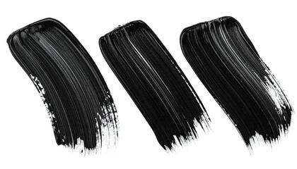 Three glossy, black brushstrokes over transparent background