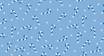 Fototapeta na wymiar Candy cane seamless pattern. Blue and white striped candy canes pattern. Season greetings wallpaper. New year background