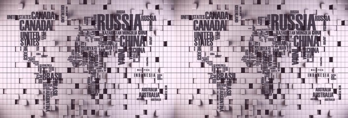 Typographic World Map — Continents Formed by Country Names © Vextora