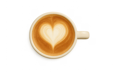 Latte art heart coffee beverage in white cup