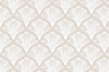 Delicate Fan Shaped Floral Pattern in Beige and White Tones with Intricate Dot Details Repetitive Botanical Design and Subtle Texture